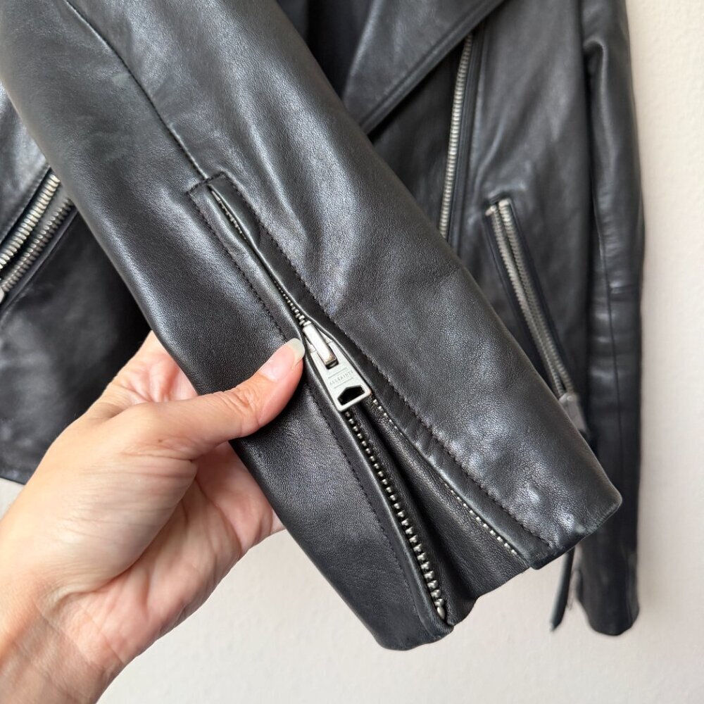 ALL SAINTS Dalby Black Leather Biker Jacket Size 4 - Picture 7 of 7